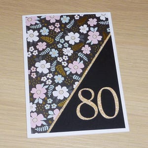 80th birthday card - pretty florals with gold 80 - gorgeous modern birthday card - handmade greeting card