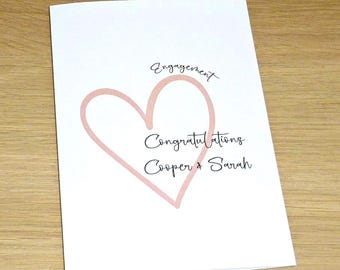 Engagement card - personalised custom card with names - large modern heart - handmade congratulations card