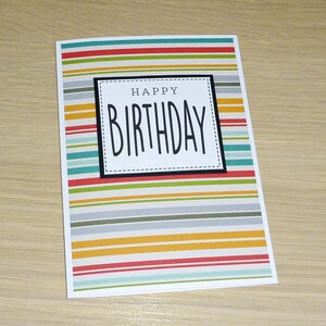 Happy Birthday card - modern coloured stripes - teenager teen male dad father - 10th 12th 13th 14th 15th 16th 18th 21st 40th - handmade card