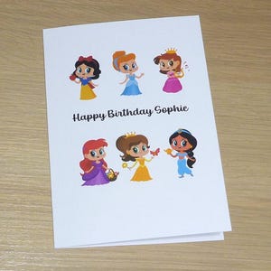 Girls Birthday card - cute princesses - princess - boys girls kids  2nd 3rd 4th 5th 6th 7th 8th 9th 10th 11th - handmade greeting card