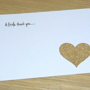 Set 10 Thank you notes - Wedding Engagement Anniversary Bridal party - silver or gold heart - handmade postcard notecards