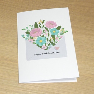 Female birthday card - beautiful flowers in envelope - spring - girls sister friends any age - 25th 30th 40th 50th 60th 70th 80th 90th 99th