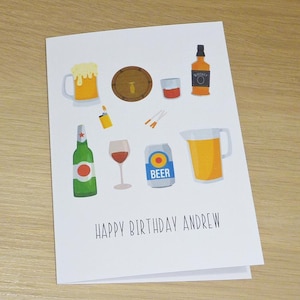 Happy Birthday card - beer wine cigarettes alcohol - male dad father friends - 18th 21st 30th 40th 50th 60th 70th 80th - handmade card