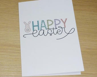 Easter card - fun for any age colourful text with bunny - girls kids family grandkids  1st easter 2nd 3rd  8th Happy Easter card