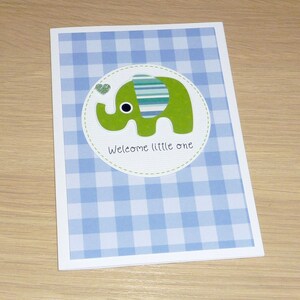Baby Boy card - blue and green - cute elephant - welcome little one - baby shower congratulations card -  handmade greeting card