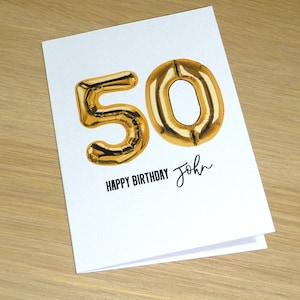 Personalised birthday card -gold foil balloon - any age - 1st 13th 16th 18th 21st 30th 40th 50th 60th 70th 80th 90th 99th 100th