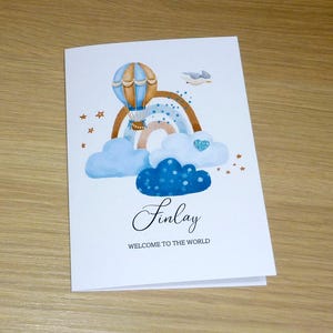 Baby Card - boy or girl congratulations card -  new baby  - boho  water colour hot air balloon - personalised handmade greeting card