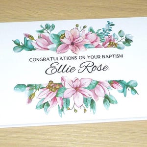 Christening / Baptism / Naming Day / Confirmation / First Communion Card - pretty floral magnolias - personalised with name handmade card
