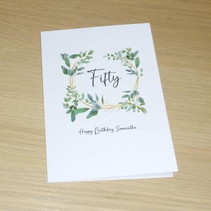 Personalised age birthday card - eucalyptus  female 1st 16th 18th 21st 30th 40th 50th 60th 70th 80th 90th 99th 100th - can be any age!