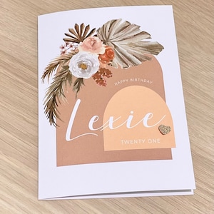 Personalised  birthday card - boho arch pampas grass - ANY AGE - 16th 18th 21st 30th 40th 50th 100th - handmade greeting card
