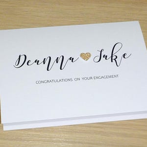 Engagement  Wedding Day Congratulations card - black and gold  - handmade greeting card - personalised with names