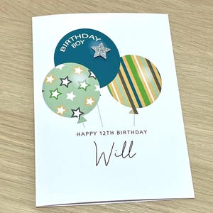 Male birthday card - birthday boy balloons - dad brother son teenager - any age 10th 11th 12th 13th 14th 15th 16th 17th 18th - handmade card