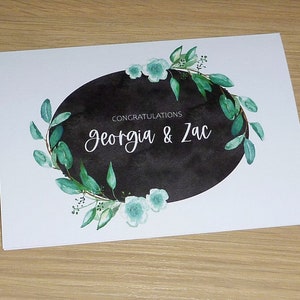Personalised Custom Wedding Day engagement anniversary Congratulations card - chalkboard with eucalyptus - handmade greeting card