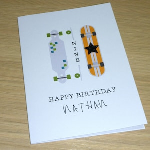 Personalised Boys Girls Happy Birthday card - skateboard skate - name and age - teenage boy6th 7th 8th 9th 10th 11th 12th 13th 14th 15th