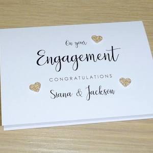 Personalised Custom Engagement Congratulations card - black and gold  - hearts - handmade greeting card