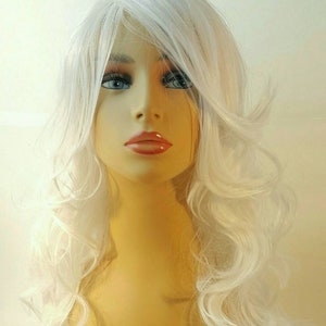 Platinum Wig, Long Blonde Wig,  Past the Shoulder Wavy White Platinum Wig with Side Part and Long Textured Layers