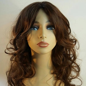 Long Brunette Wig, Wavy Brunette Wig, Wavy Brown Wig, Brunette Wig with No Bang, Brunette Wig, Wigs