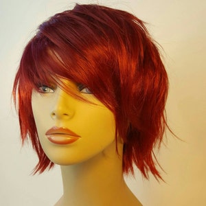 Short Red Wig, Wine Red Wig, Short Bob with Shaggy Layers, Short Textured Layers, Short Layered Red Wig, Face Framing Layers, Wig