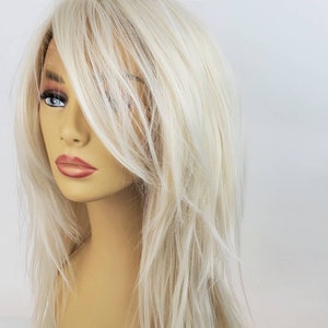 Pale Cool Blonde Lace Front Wig, Long Layered Light Blonde Lace Front Wig, Blonde Lace Front Wig, Pale Blonde Long Lace Front Wig, Wigs