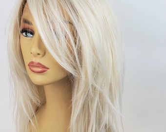 Pale Cool Blonde Lace Front Wig, Long Layered Light Blonde Lace Front Wig, Blonde Lace Front Wig, Pale Blonde Long Lace Front Wig, Wigs