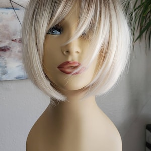Rooted Blonde Shaggy Bob Wig, Color Melt Textured Bob