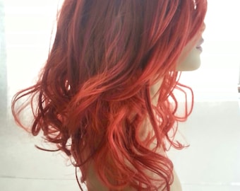 Red Wavy A-Line Bob Wig with Sweeping Bangs