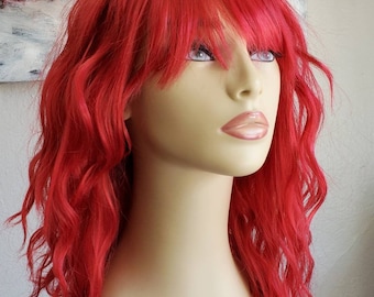 Red Shag Wig with Bangs – Shoulder Length Wavy Lob