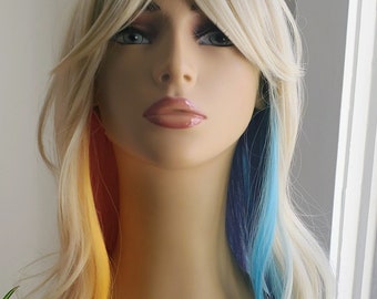 Long Rainbow Wig, Pastel Rainbow Wig, Blonde Wig with Rainbow Highlights, Rainbow, Rainbow Wig, Blonde, Wigs