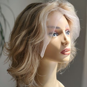 Human Hair Wig, Balayage Human Hair Wig, Ash Blonde, 13x4 Inch Frontal Lace. 150% Density, Loose Waves, Long Layers, Human Hair Bob Wig