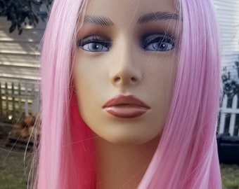 Pink Lace Front Wig, Pink Wig, Mid Length Pink Wig, Light Pink Wig, Pink Wig, Lace Front Wig, Pastel Pink