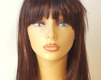 Long Straight Brunette Wig with U Shaped Bangs, Long Brunette Wig with Layers, Long Brown Wig, Brown Wig, Brunette Wig, Wigs