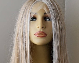 Long Balayage Blonde Lace Front Wig, Face Framing Highlights, 23 Inches