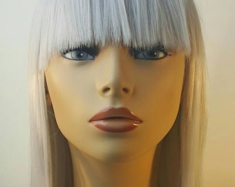 Silver Bob, Silver Bob with Bangs, Mid-Length Grey Bob Wig, Shoulder Length Silver Bob Wig, Grey Bob with Bangs, Silver Bob Wig