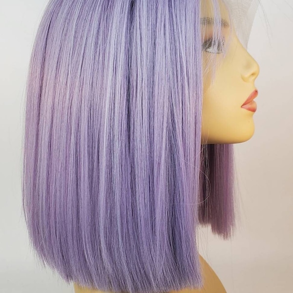 Lace Front Purple Bob Wig, Lace Front Purple Wig, Lace Front Light Pastel Purple Mid-Length Wig, Pastel Purple Wig, Wig, Bob