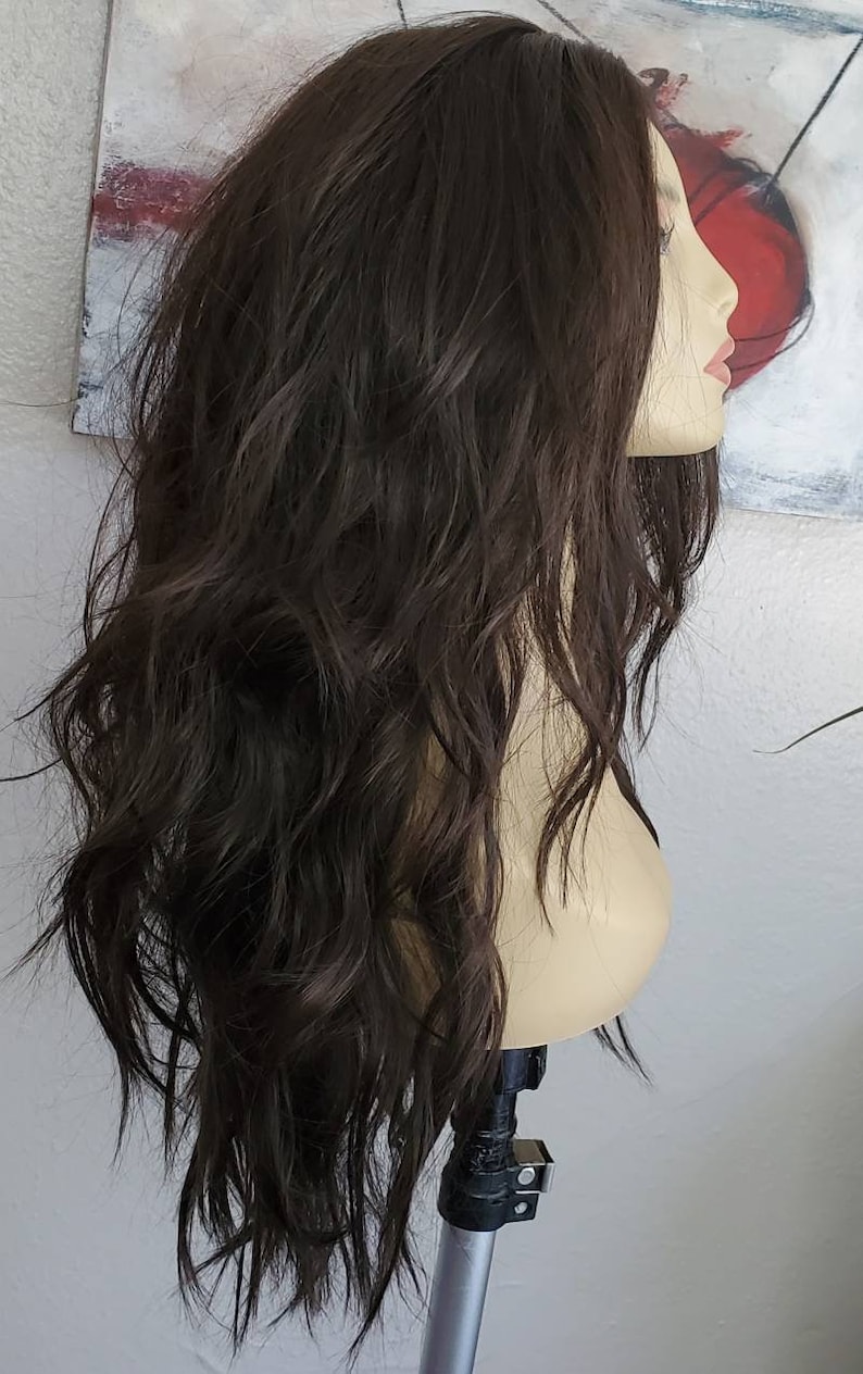 Long Wavy Brunette Wig, Face Framing Layers, Center Part - Etsy