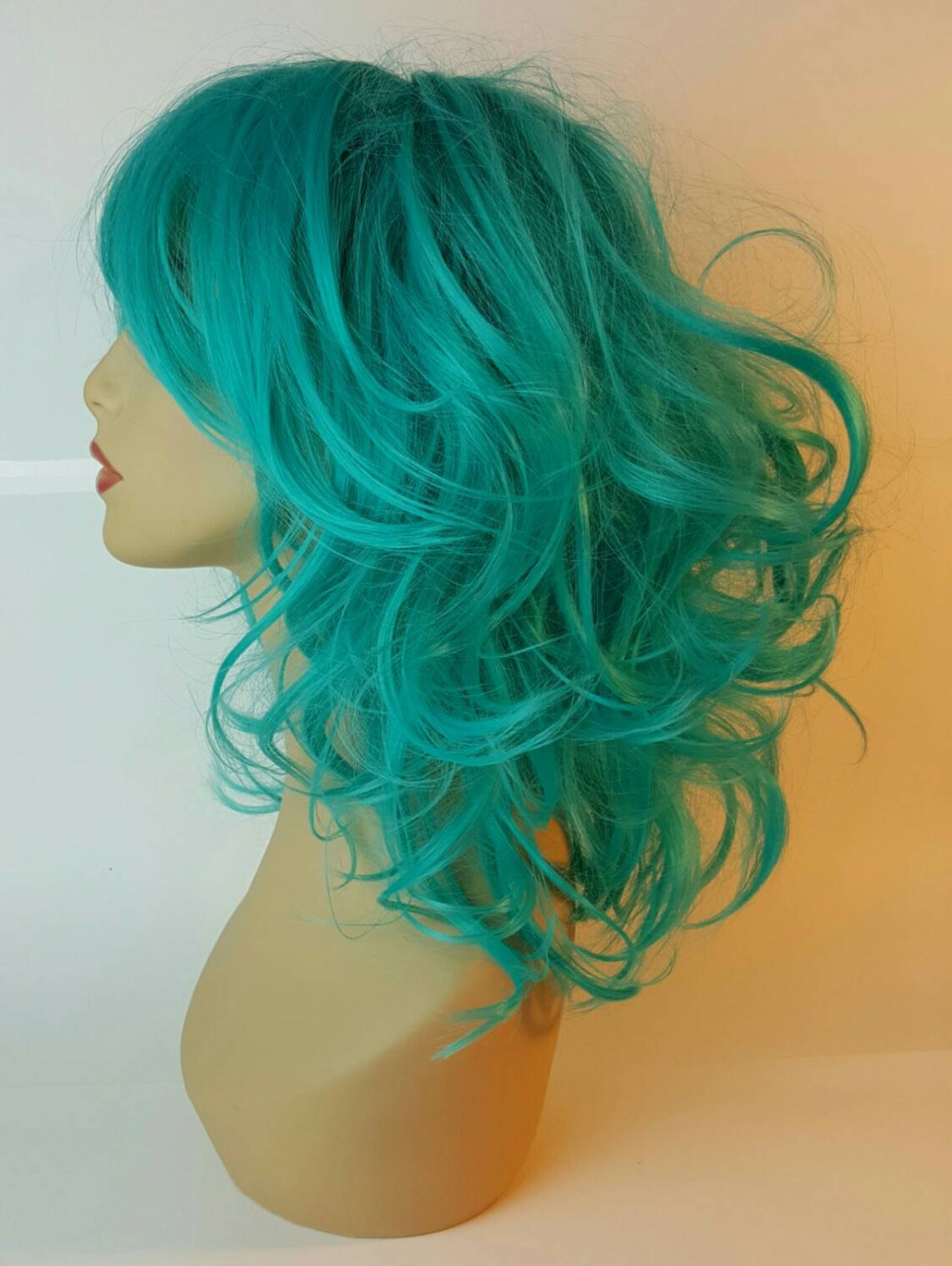 Midlength Wavy Blue Teal Wig Midlength Blue Wig Blue Wig Etsy