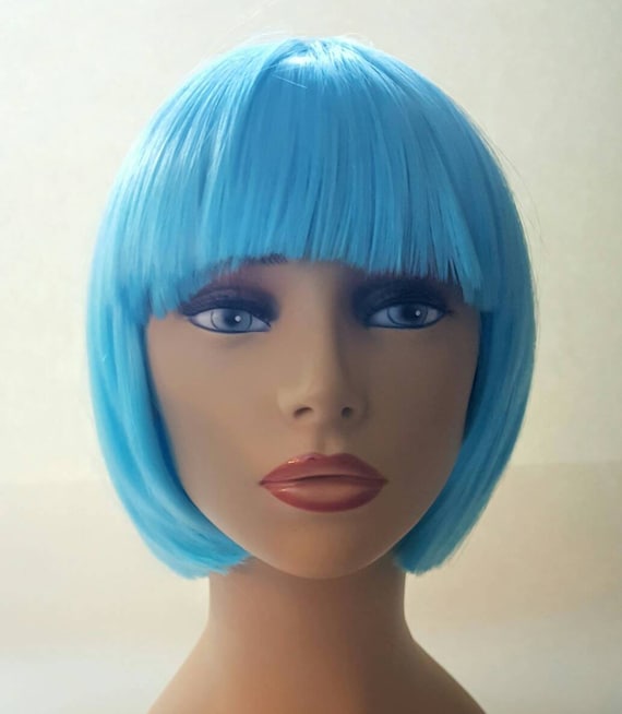 Blue Bob Wig Blue Bob With Bangs Short Blue Bob Chin Length Etsy