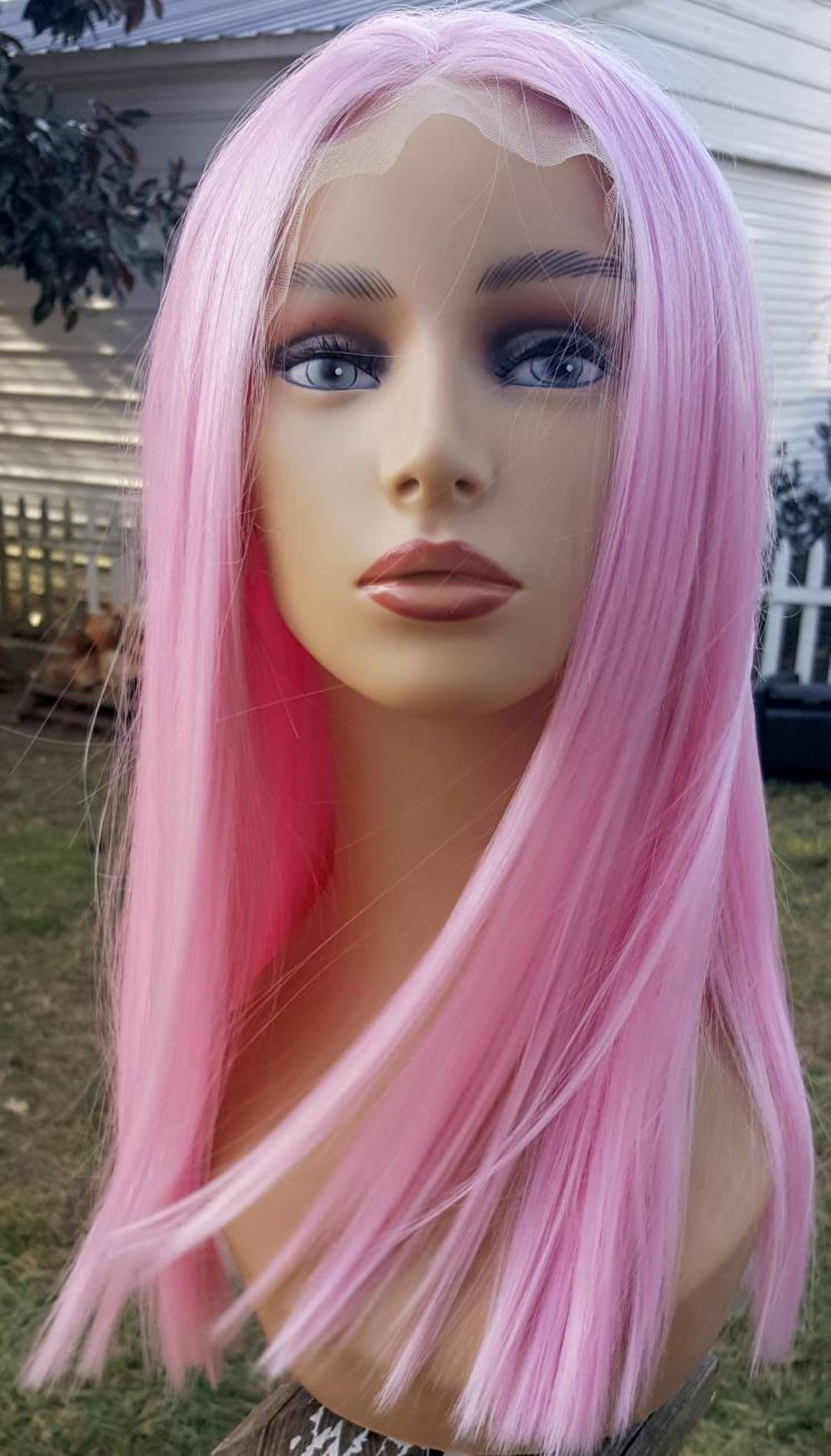 Pink Lace Front Wig, Pink Wig, Mid Length Pink Wig, Light Pink Wig