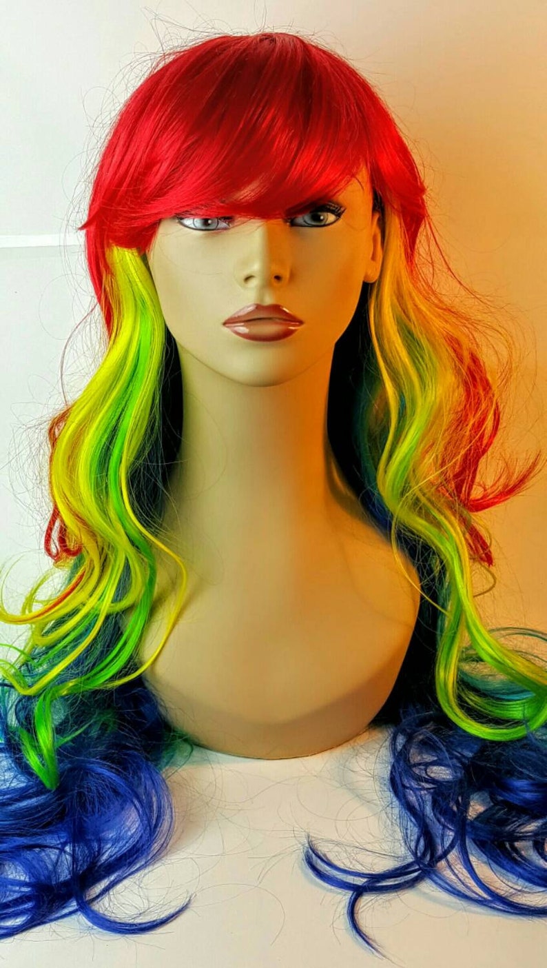 Long Rainbow Wig Wavy Rainbow Wig Rainbow Wig with Bangs Etsy