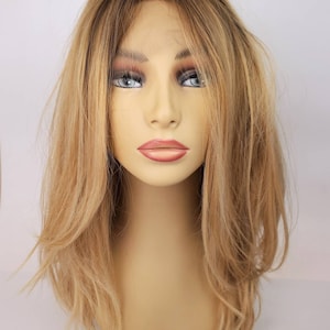 Sandy Blonde Lace Front Wig, Mid-Length Layered Blonde Wig, Blonde Lace Front Wig, Rooted Blonde Lace Front Wig, Soft Layers, Warm Blonde