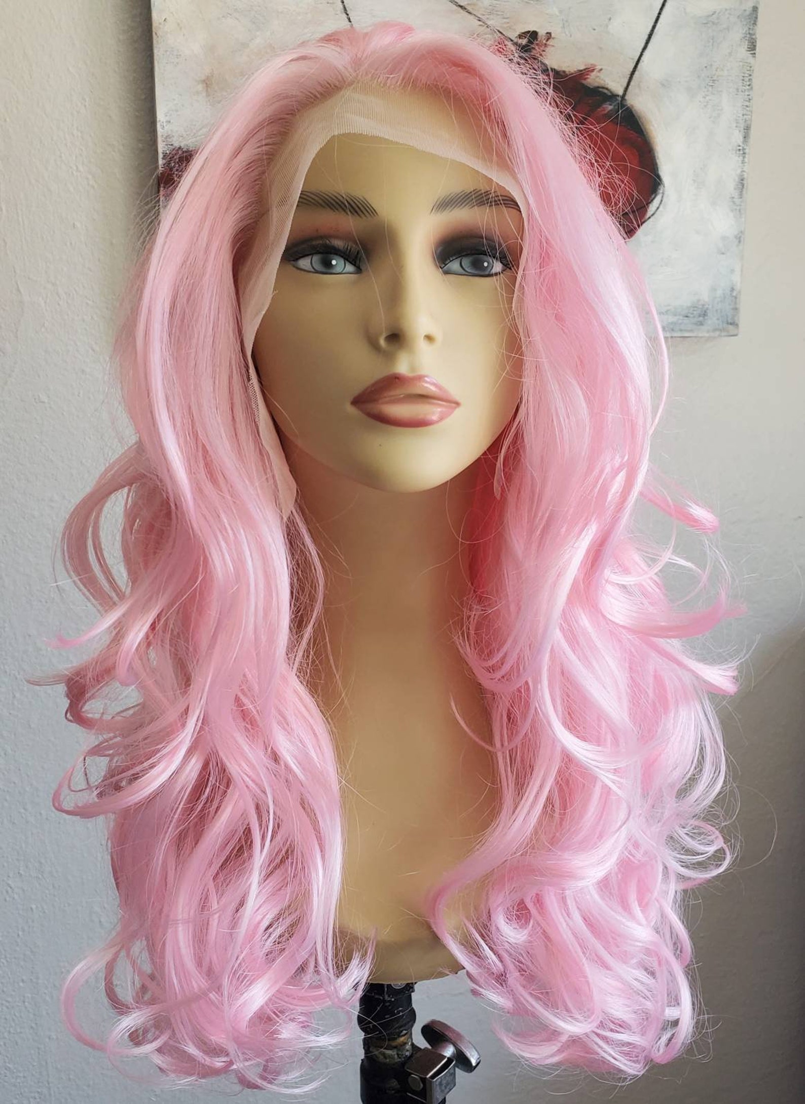 Pink Lace Front Mid-length Wavy Wig Lace Front Pink Wig With - Etsy