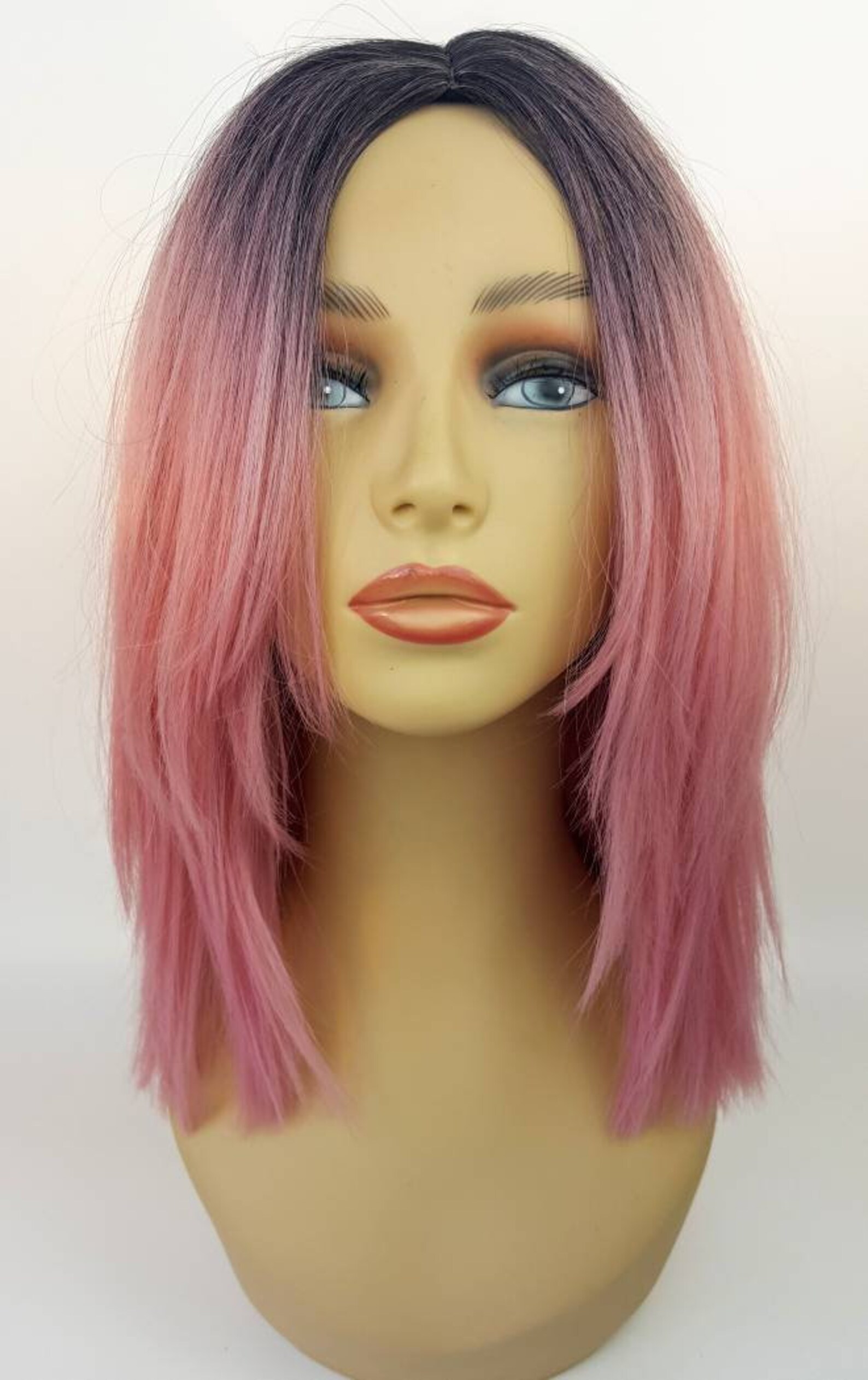 Midlength Pink Wig, Dusty Pink Wig With Face Framing Layers, Pink Wig