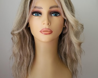 Balayage Askblond Äkta Hår Peruk, 13x4 Lace Frontal, Lösa Vågor