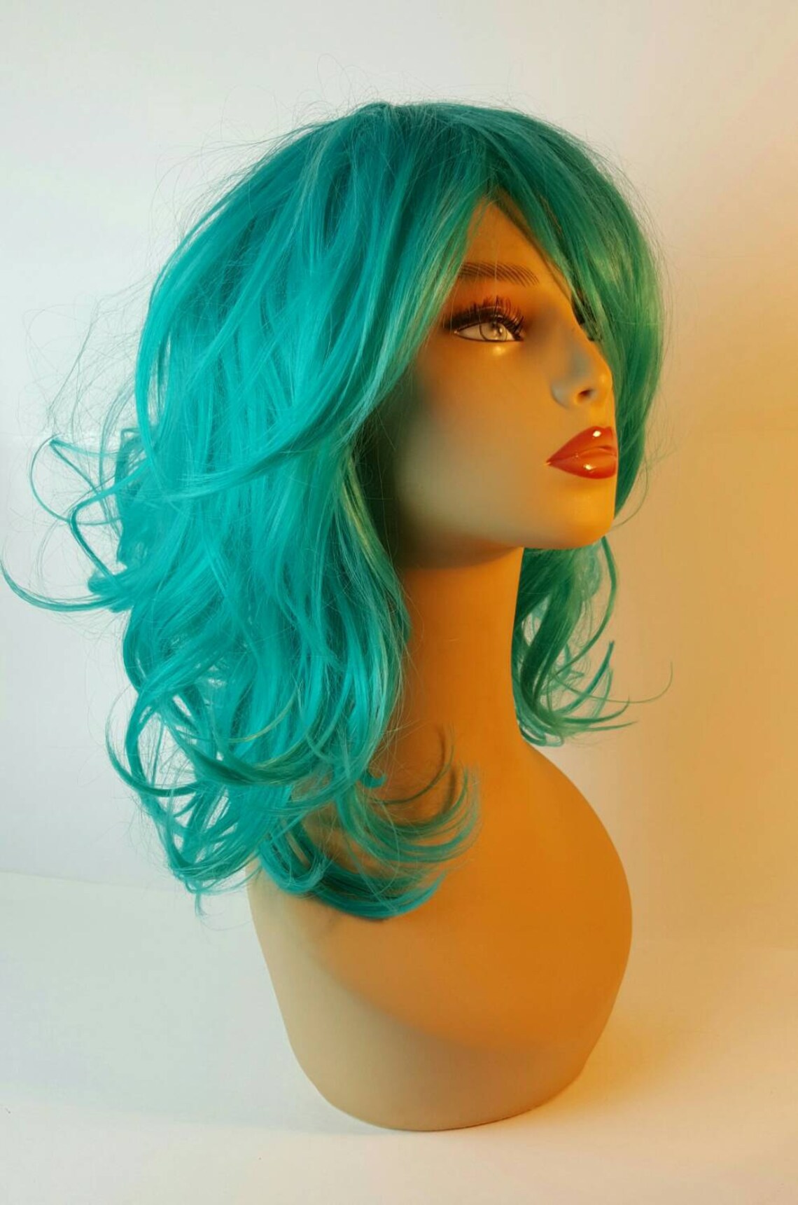 Midlength Wavy Blue Teal Wig Midlength Blue Wig Blue Wig Etsy