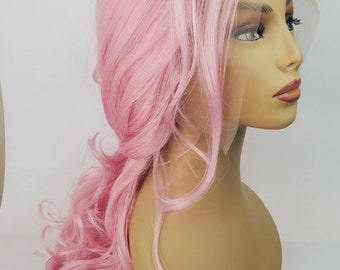 Pink Lace Front Wavy Wig, Mid-Length Soft Layers
