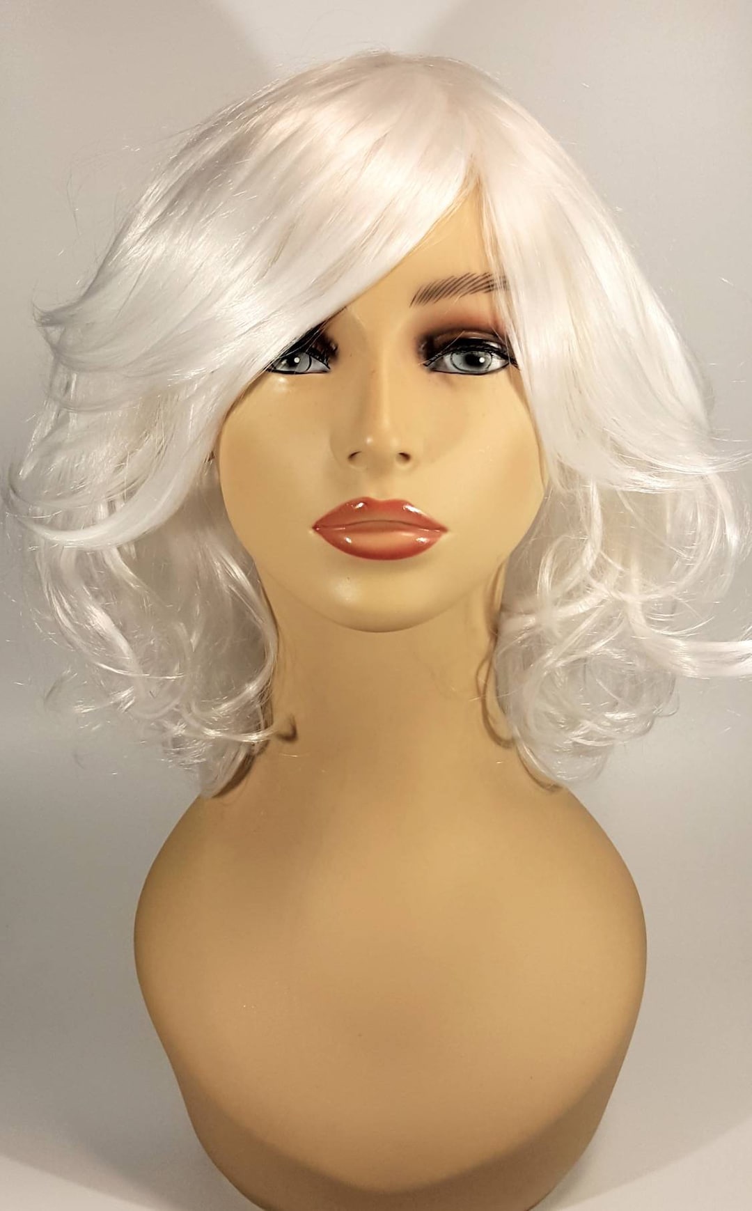 Shoulder Length Wavy Platinum Wig, White Wig With Long Stacked Layers