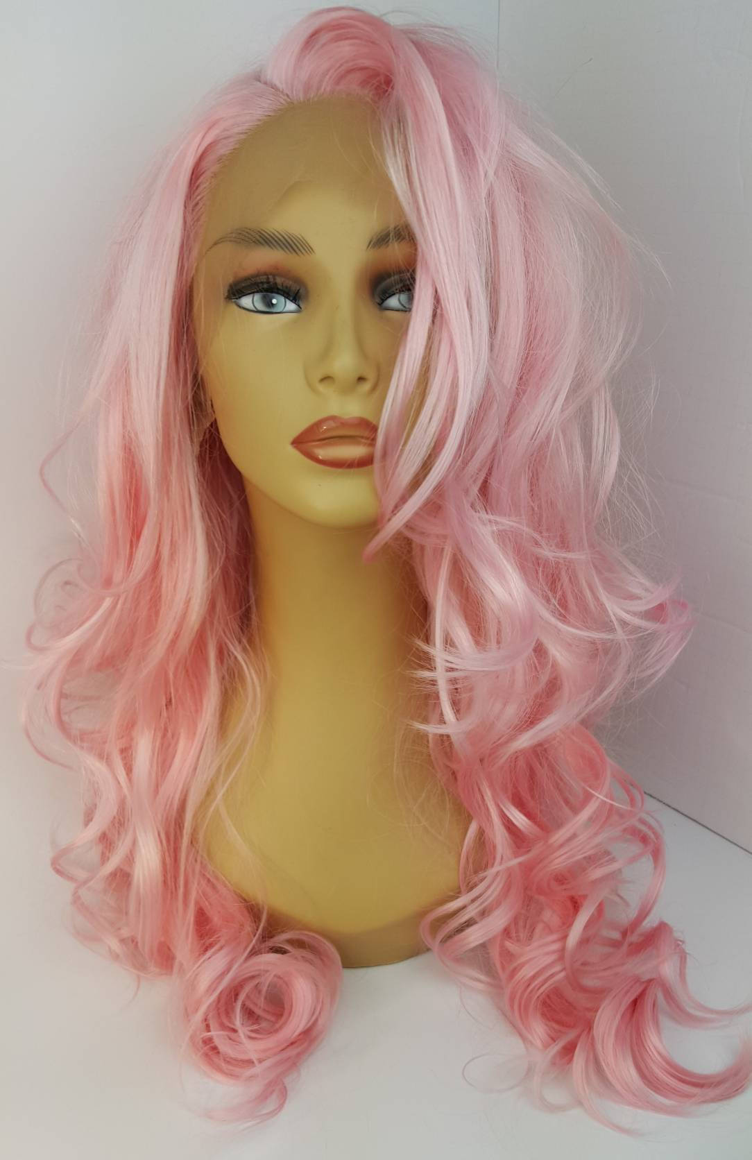 Pink Lace Front Wig Mid Length Pink Lace Front Wig Wavy Pink | Etsy