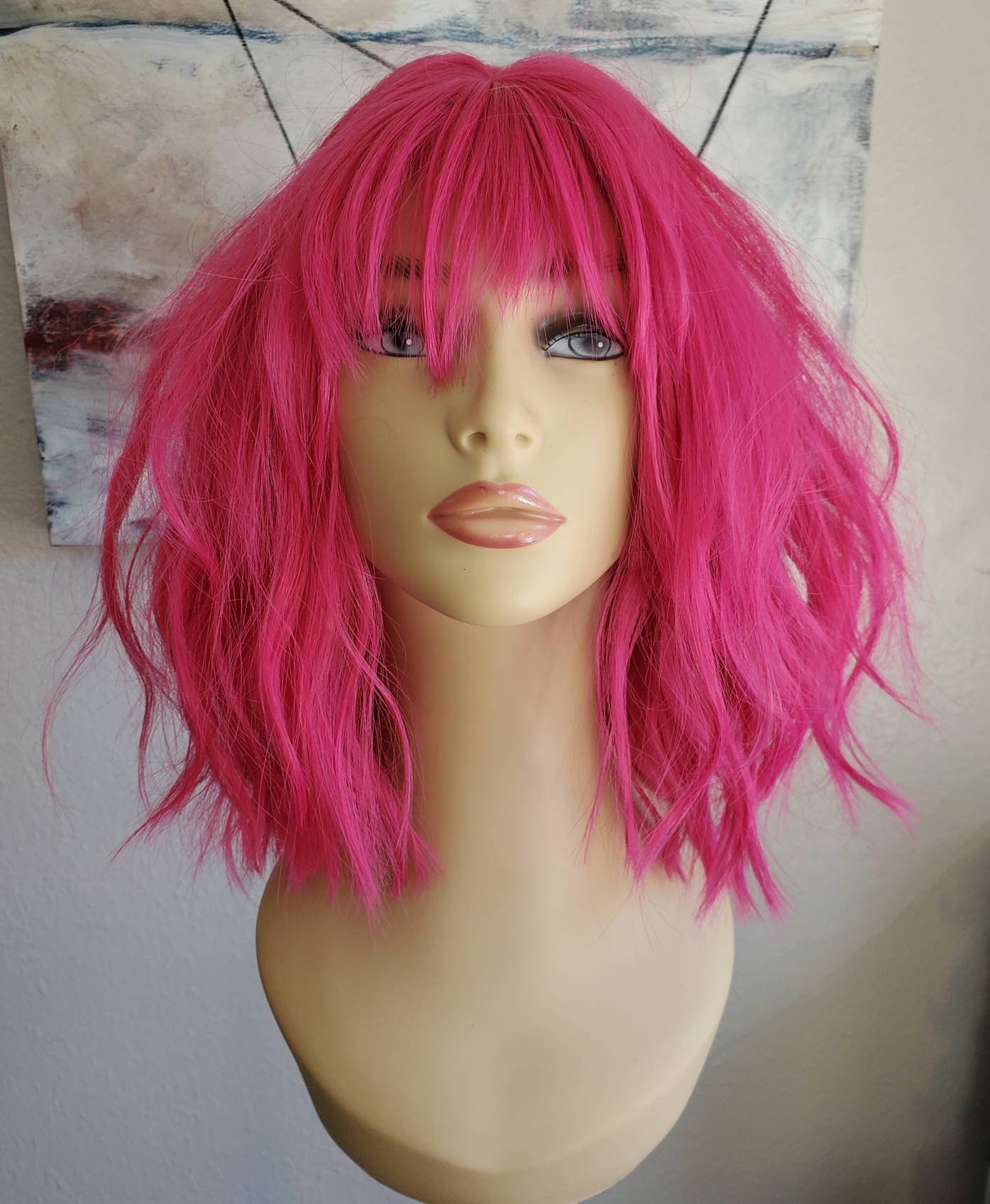 Hot Pink Shoulder Length Bob Wig With Textured Layers and - Etsy Hong Kong