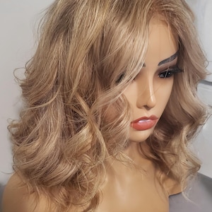 Human Hair Wig with HD Lace, Dark Natural Blonde Bob with Soft Highlights,