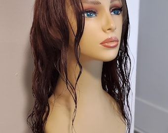 Long Wavy Brown Human Hair Wig, Lace Front